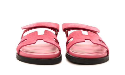 HERMES Suede Goatskin Womens Chypre Sandals Rose Aphrodite