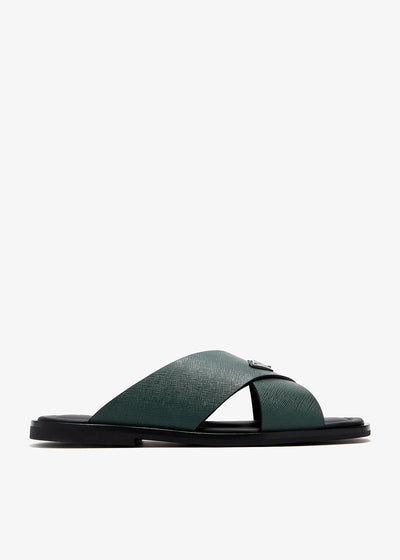 Prada Suede Crisscross Slides Emerlad green