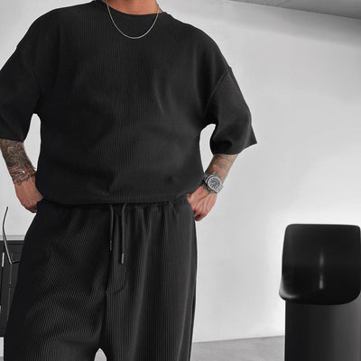 O Neck T-Shirt & Trouser Set - Black
